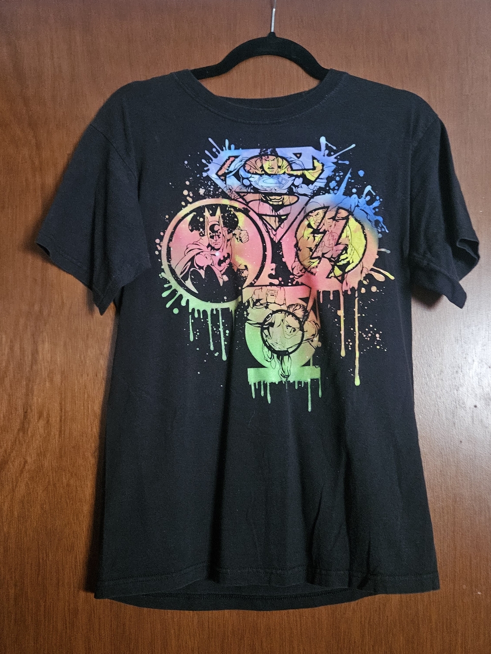 Kids Black Short-Sleeve Graphic Tee with Neon DC Emblems